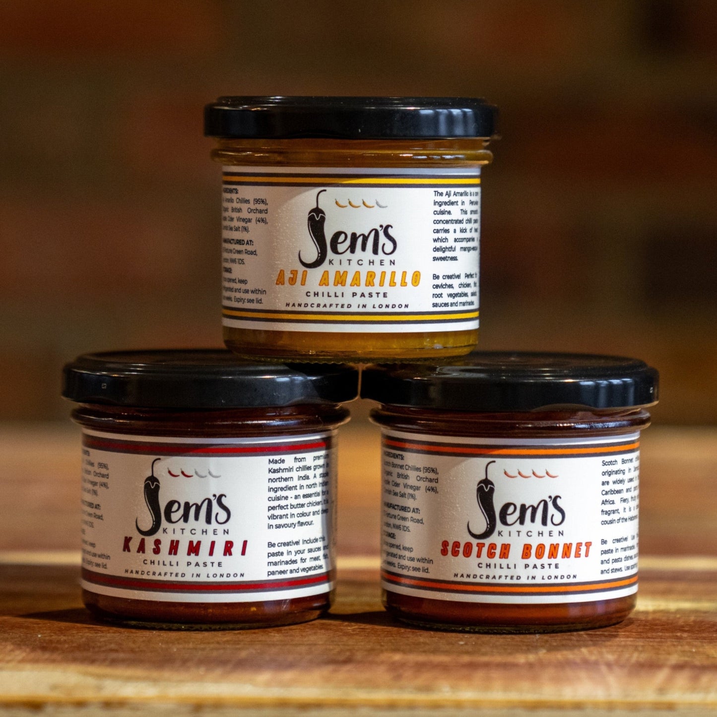 Three Chilli Paste Full Set: Aji Amarillo, Kashmiri, Scotch Bonnet